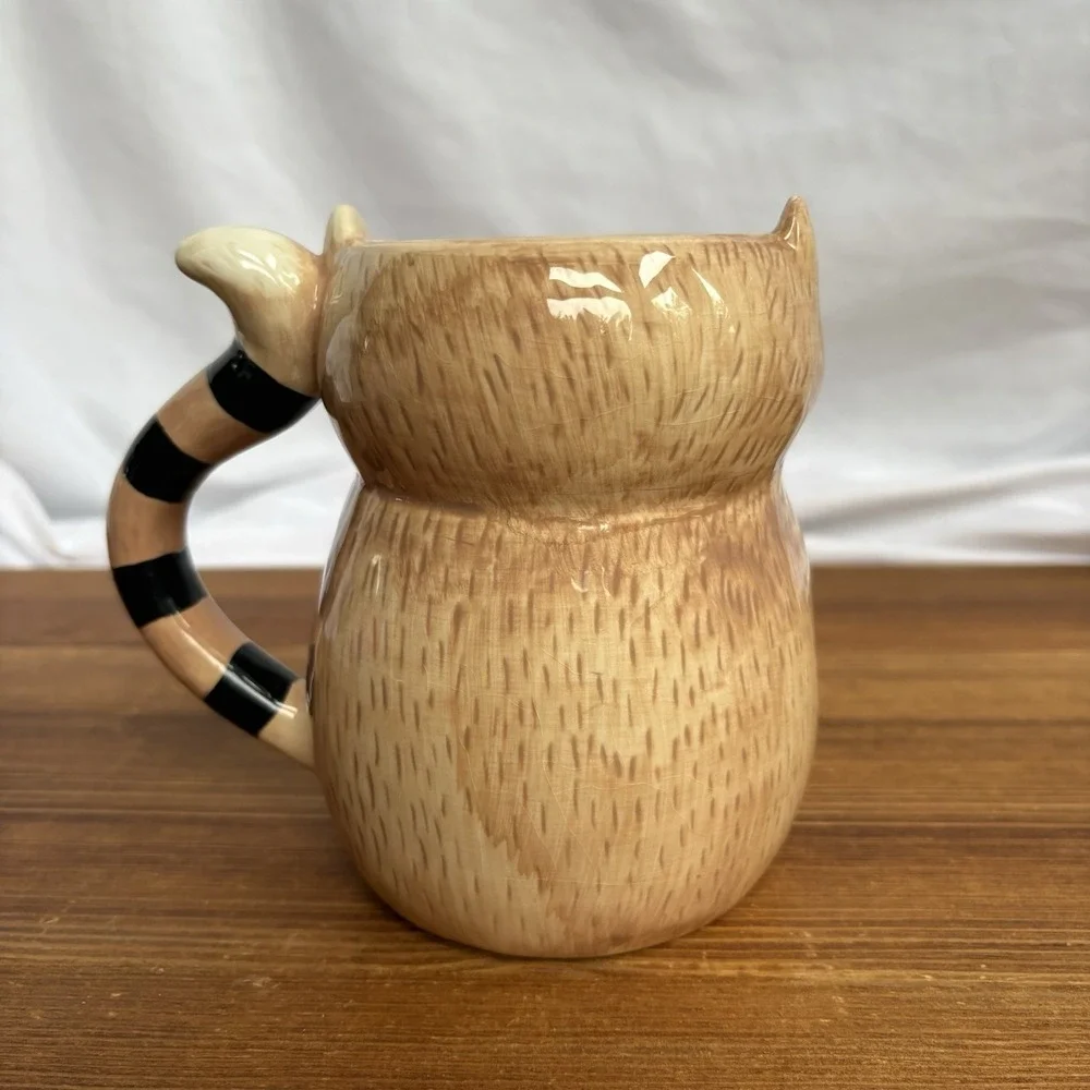Pier 1 Raccoon Mug Hand Painted Dolomite Autumn Leaves Woodland Coffee Cup Cute